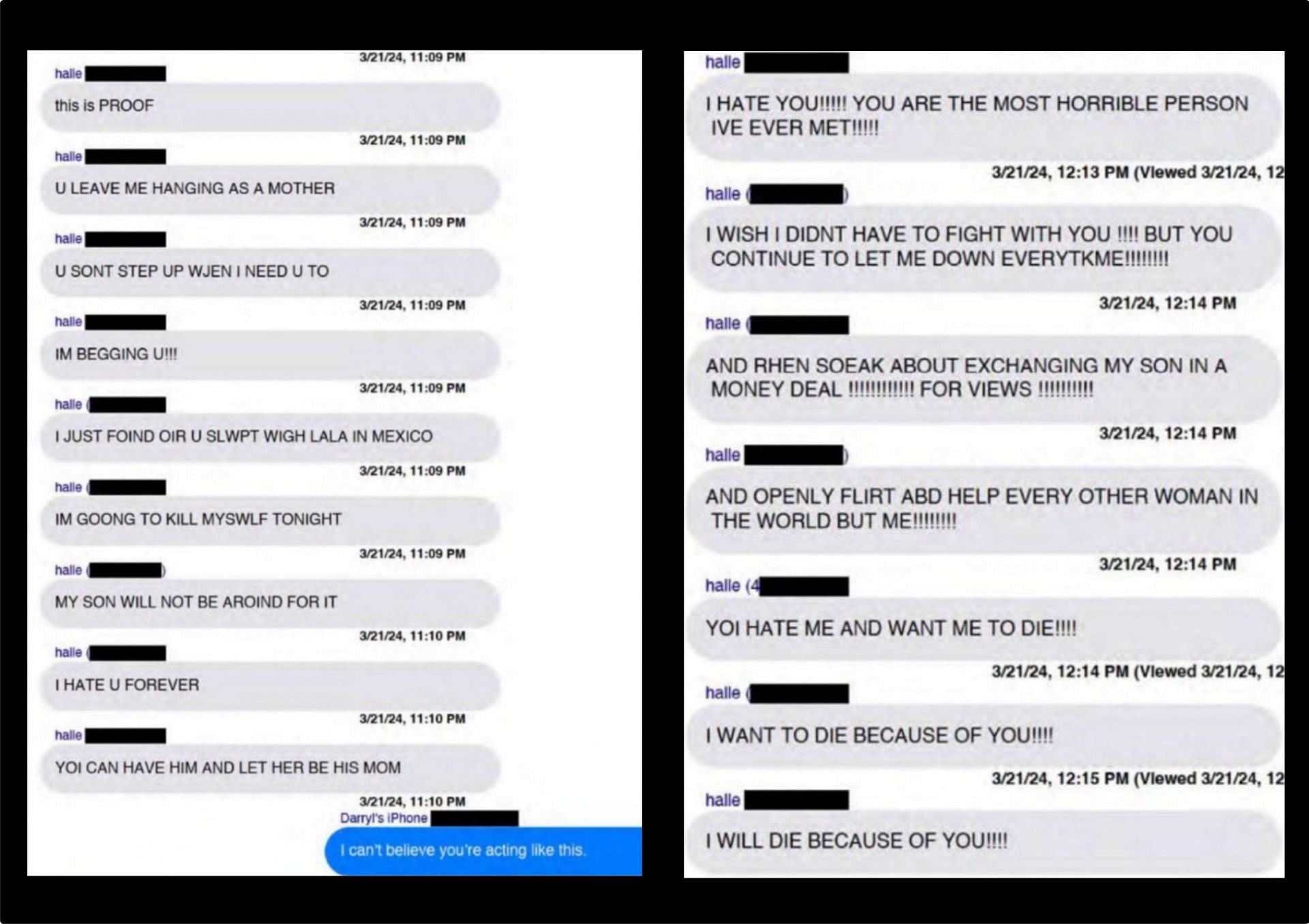 The alleged text messages exchanged between DDG and Halle Bailey (Photo via X/@AkademiksTV)